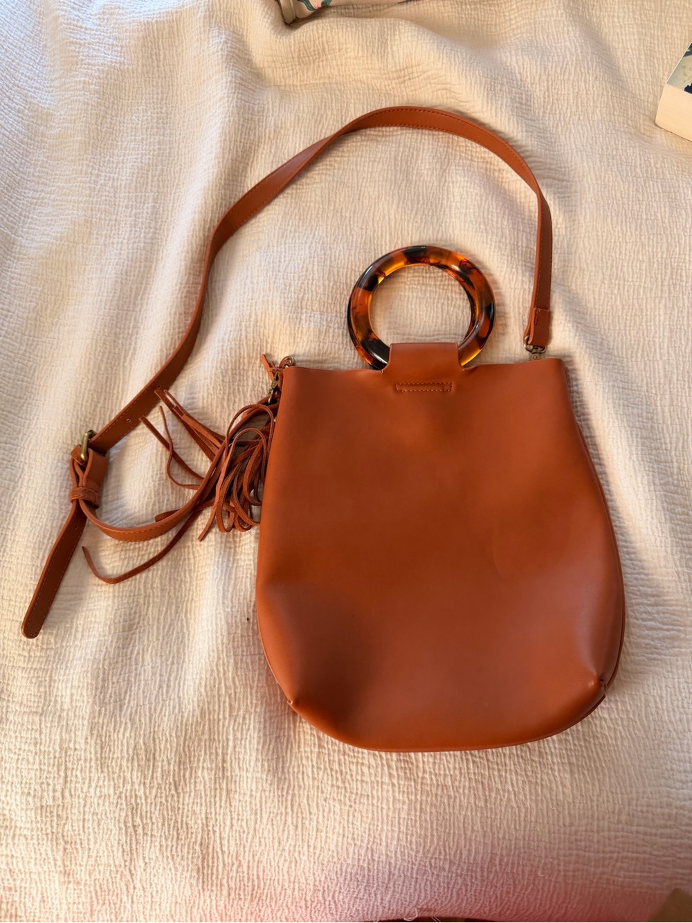 Tortoise-Handle Tan Leather Crossbody Bag
